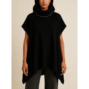 Gispa Lagenlook Angora Rabbit Wool Poncho Oversized Sweater OS Black Old Money